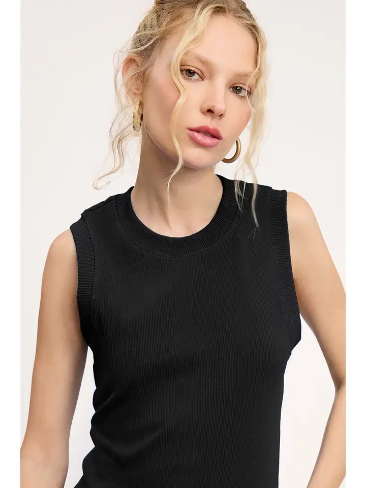 Ronnie Ribbed Sleeveless Top Onyx
