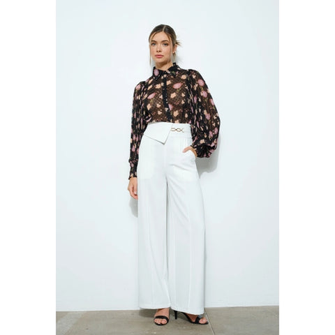Pleated Sleeve Floral Print Blouse