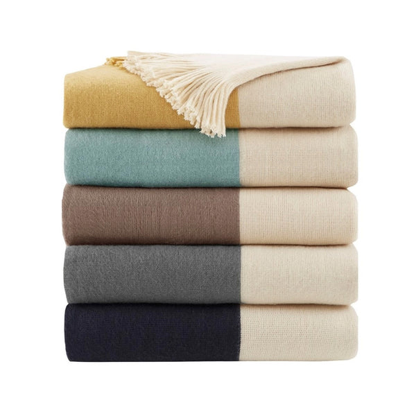 Cashmere-Like Fringed Throw Blanket Navy
