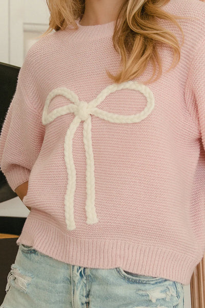 Braided Bow Knit Top Pink