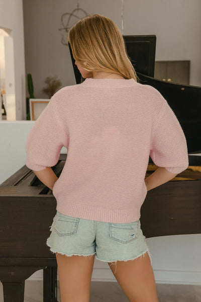 Braided Bow Knit Top Pink