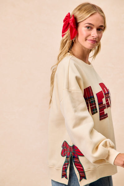 Merry Plaid Christmas Bow Patch Sweatshirt