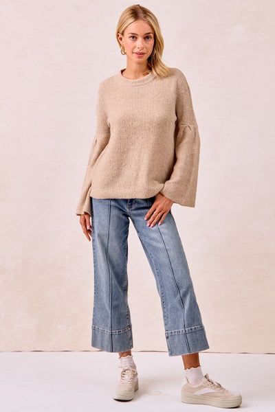 Ribbed Sweater With Wide Sleeves Latte