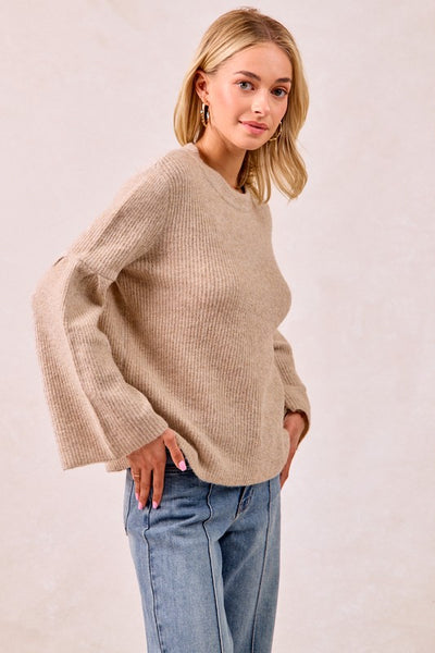 Ribbed Sweater With Wide Sleeves Latte