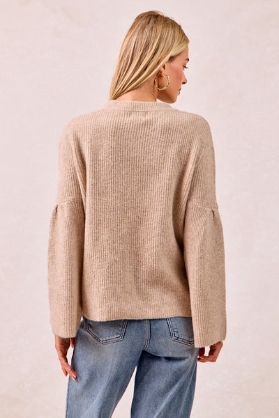 Ribbed Sweater With Wide Sleeves Latte