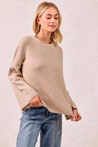 Ribbed Sweater With Wide Sleeves Latte