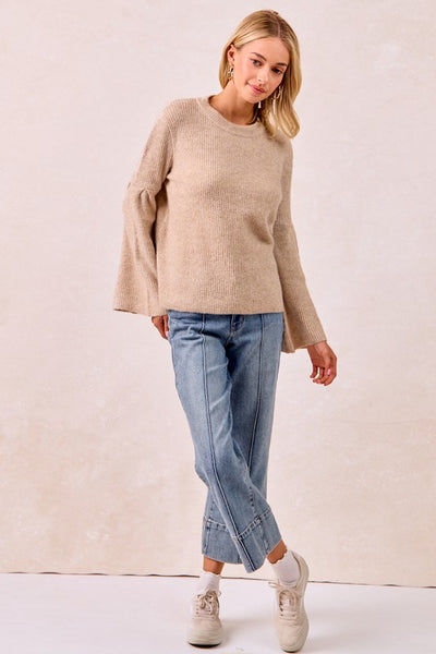 Ribbed Sweater With Wide Sleeves Latte
