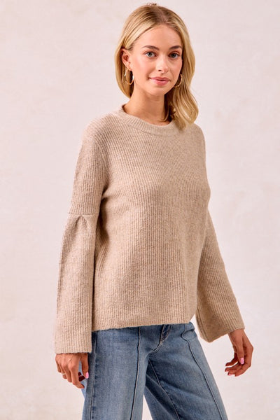 Ribbed Sweater With Wide Sleeves Latte