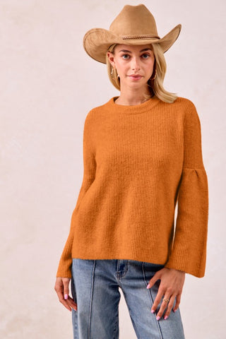 Ribbed Sweater With Wide Sleeves Ocre
