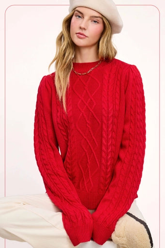 Astrid Cable Knit Sweater Red