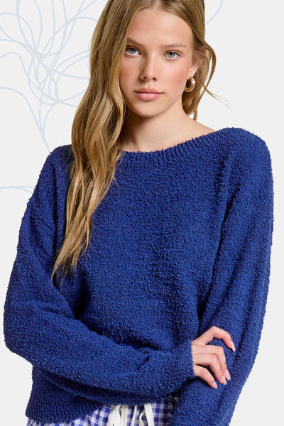 Cozy Tie Front or Back Sweater - Indigo