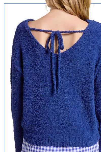 Cozy Tie Front or Back Sweater - Indigo