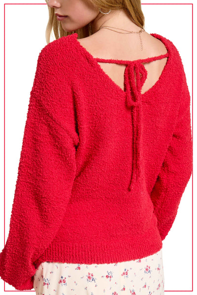 Cozy Tie Front or Back Sweater - Red