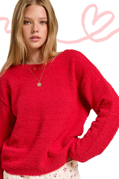 Cozy Tie Front or Back Sweater - Red