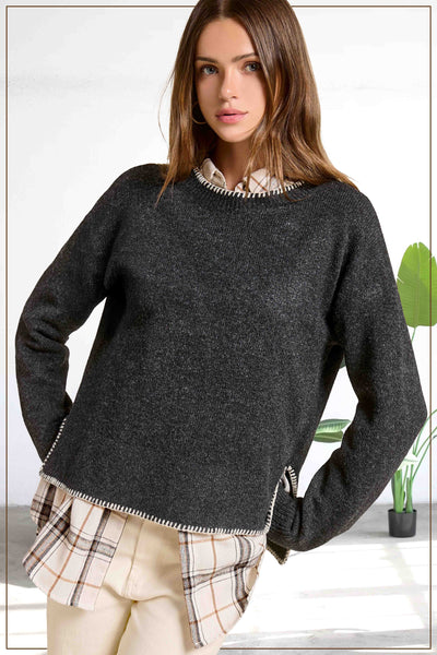 Crewneck Sweater with Blanket Stitch Pebble
