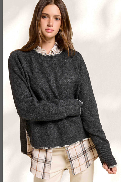Crewneck Sweater with Blanket Stitch Pebble
