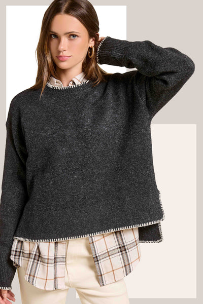 Crewneck Sweater with Blanket Stitch Pebble