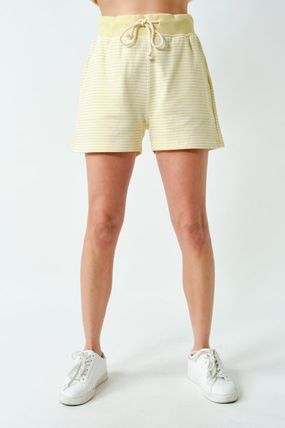 Boardwalk Stripe Drawstring Shorts Yellow & White