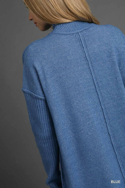 Cozy Knit Turtleneck Sweater Dress – Soft Blue