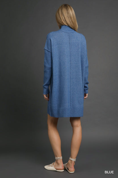 Cozy Knit Turtleneck Sweater Dress – Soft Blue