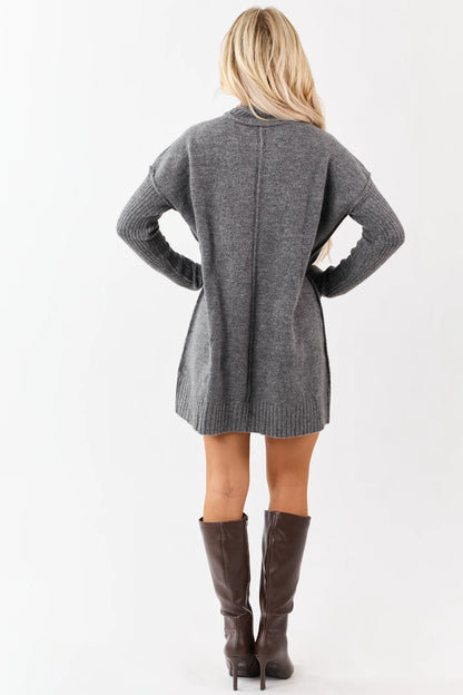 Cozy Knit Turtleneck Sweater Dress – Charcoal