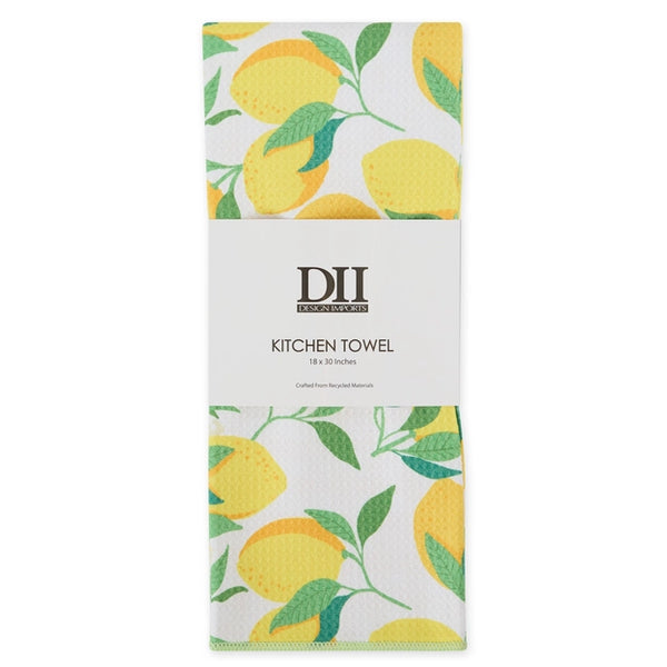 Lemon print microfiber dish towel with bright citrus design