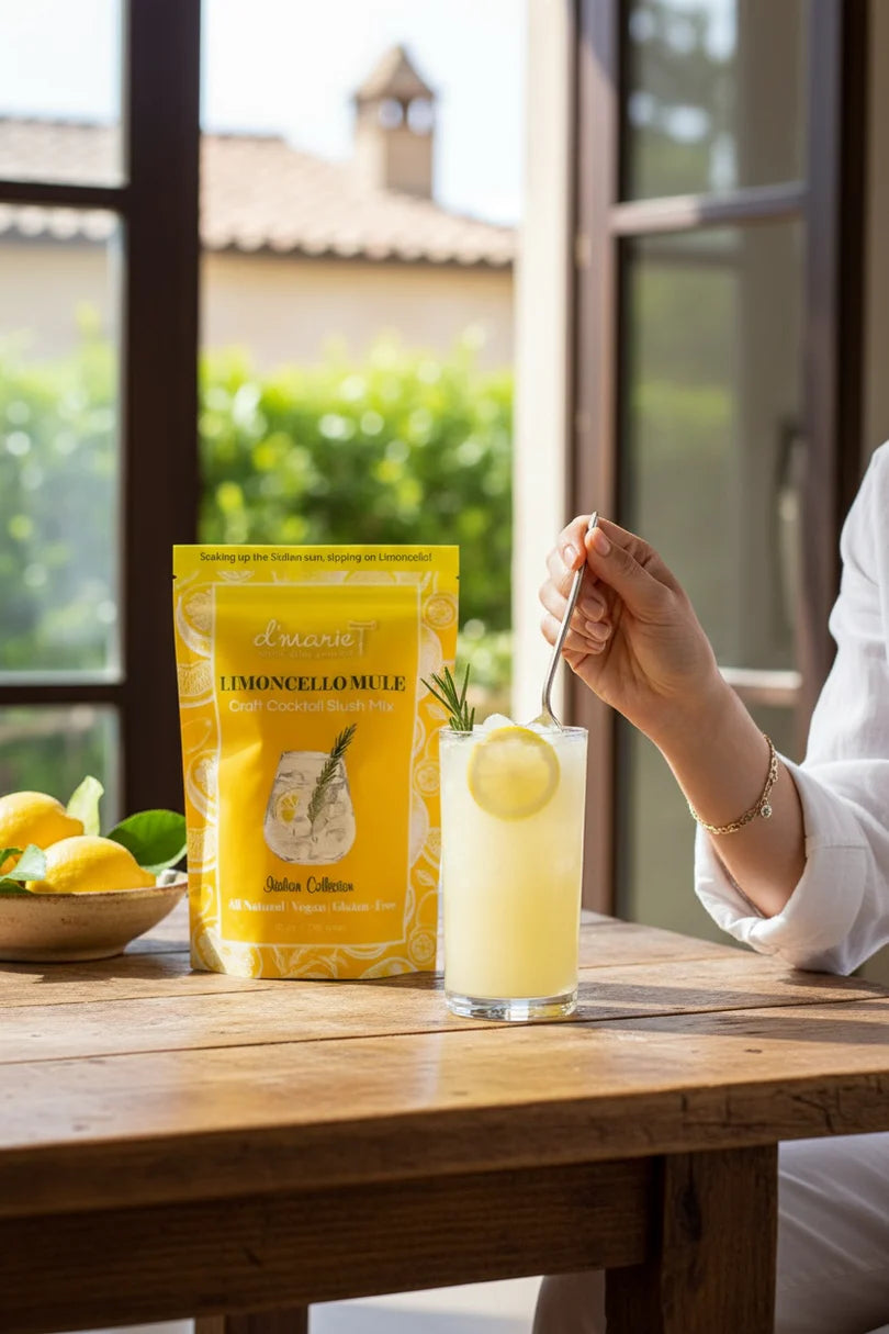 Easy party cocktail mix pouch — just mix freeze and pour limoncello mule slush