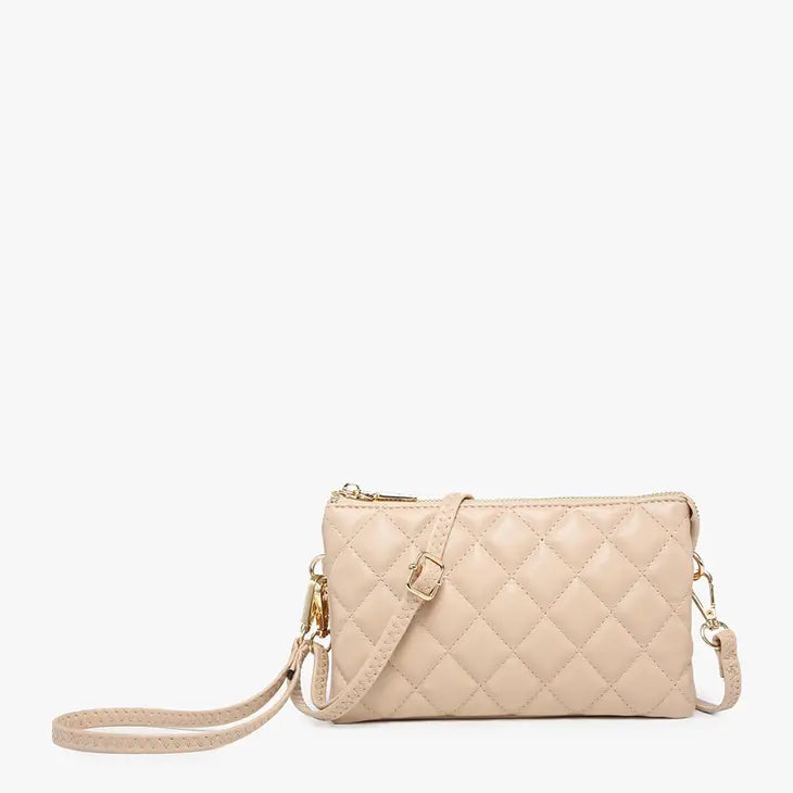 Riley Quilted Crossbody/Wristlet Tan