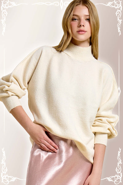 Balloon Sleeves Mock Neck Sweater Almond Milk
