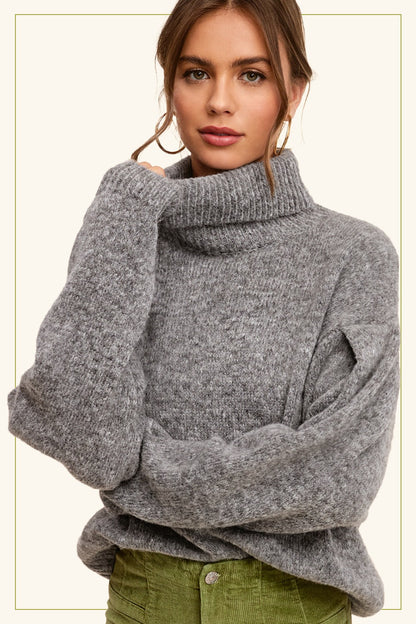 Turtleneck Pin Tuck Sleeve Sweater – Sesame