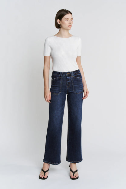 Mica Denim High Rise Wide Leg Jeans with Patch Pockets