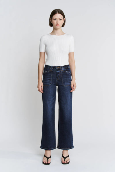 Mica Denim High Rise Wide Leg Jeans with Patch Pockets