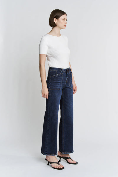 Mica Denim High Rise Wide Leg Jeans with Patch Pockets