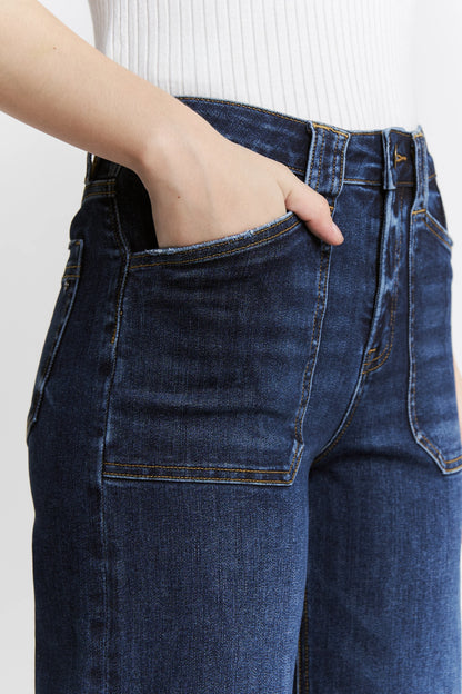 Mica Denim High Rise Wide Leg Jeans with Patch Pockets