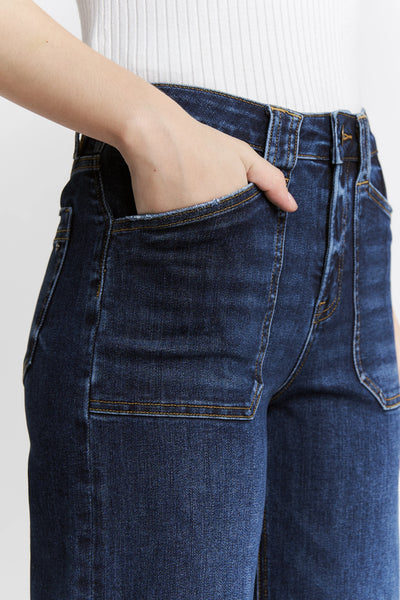 Mica Denim High Rise Wide Leg Jeans with Patch Pockets