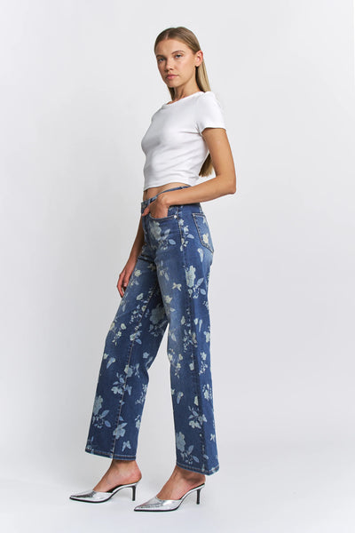 Mica High Rise Wide Leg Floral Jeans