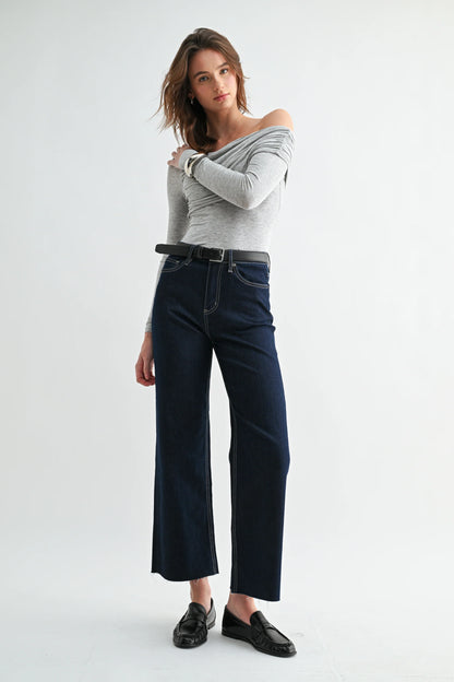 Mica High Rise Wide Leg Ankle Jeans with Subtle Glitter Fabric