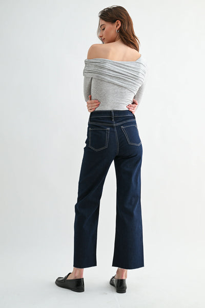 Mica High Rise Wide Leg Ankle Jeans with Subtle Glitter Fabric