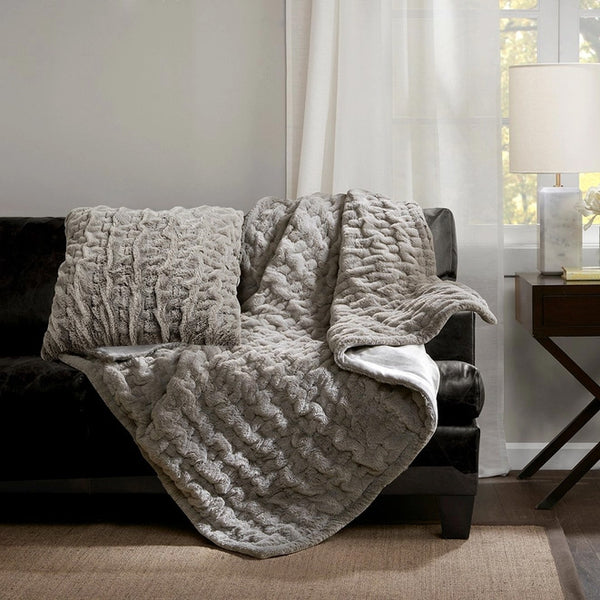 Ruched Faux Fur Blanket Gray