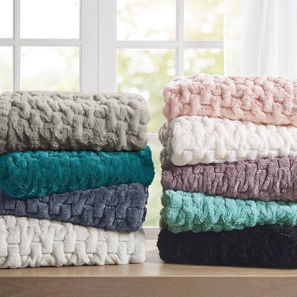 Ruched Faux Fur Blanket Gray