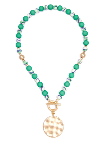 Porcelain & Resin Beaded Charm Necklace Green