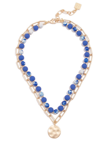 Mixed Bead & Links Layered Necklace Cobalt