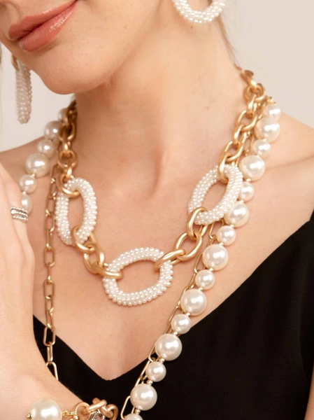 Pearl Beaded Link Collar Necklace