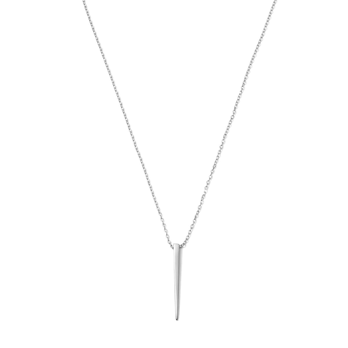 Long Narrow Pendant Necklace Silver