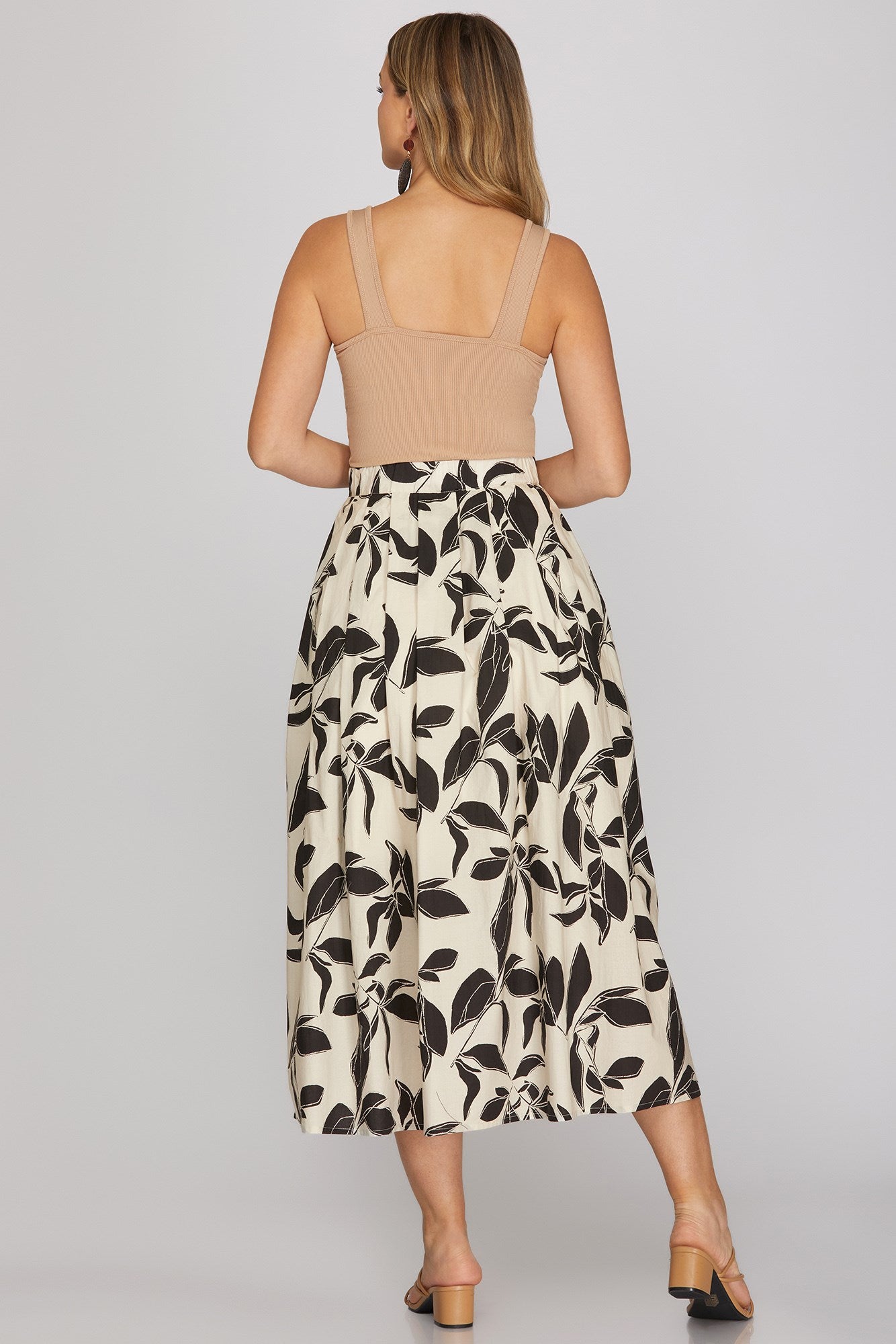 Botanical Print Midi Skirt Cream & Black
