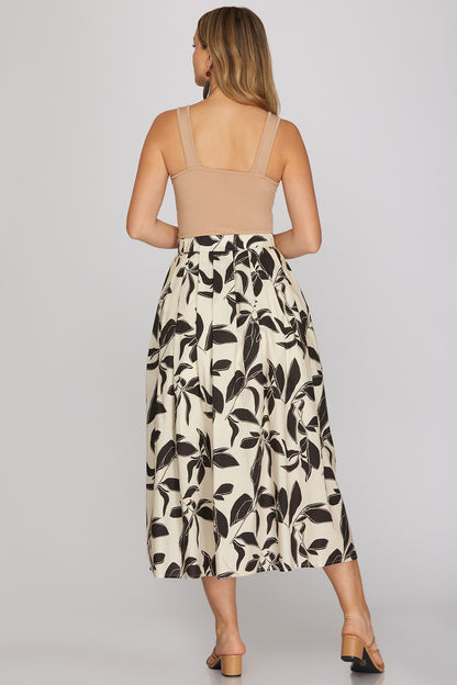 Botanical Print Midi Skirt Cream & Black