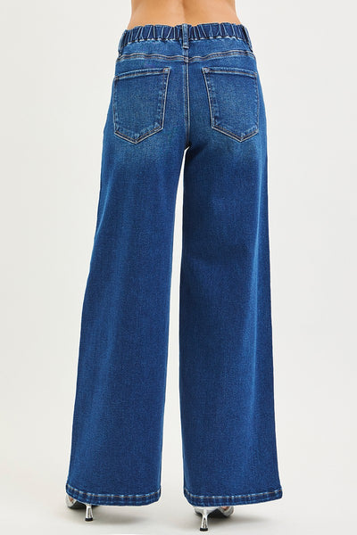 Risen Mid Rise Wide Side Pintuck Drawstring Jeans