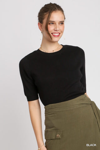 Stacey Short Sleeve Knit Top Black