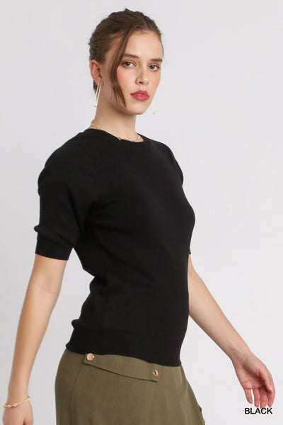 Stacey Short Sleeve Knit Top Black