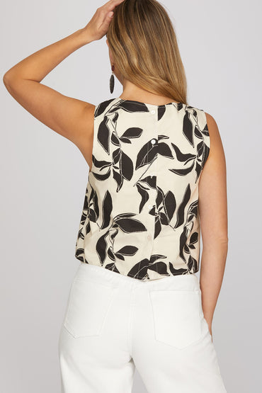 Back view of sleeveless top showing button-down detail and relaxed fit